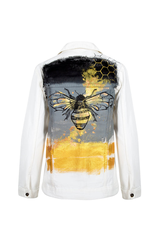 Be Like a Bee Denim Ceket - Beyaz