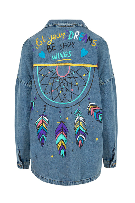 Dream Catcher Denim Ceket - Mavi