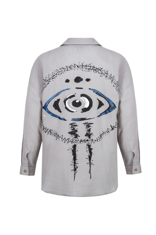 Evil Eye Hand-Painted Shirt - Gray