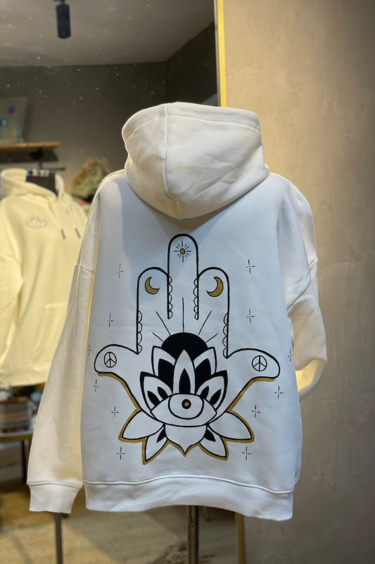 Look Project - White Hamsa Hoodie
