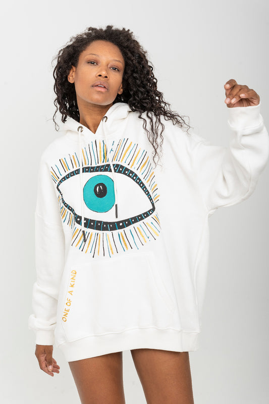 Lucky Look Hand-Painted Hoodie - White