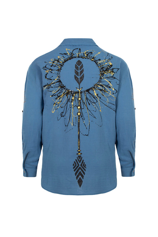 Splashy Arrow Hand-Painted Shirt - Blue