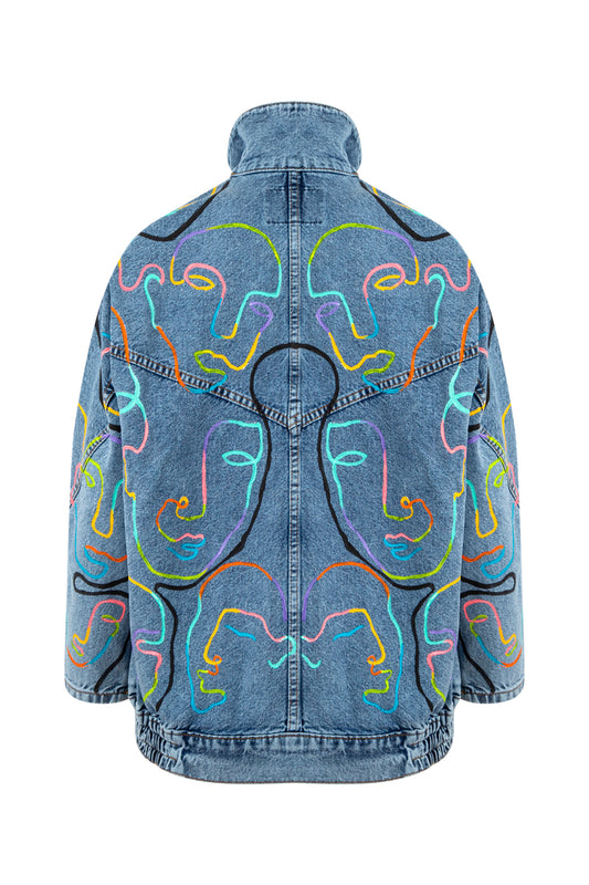 Happy Face Denim Ceket - Mavi