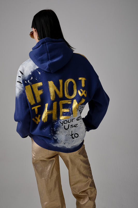 If Not Now Then When El Boyaması Hoodie - Navy