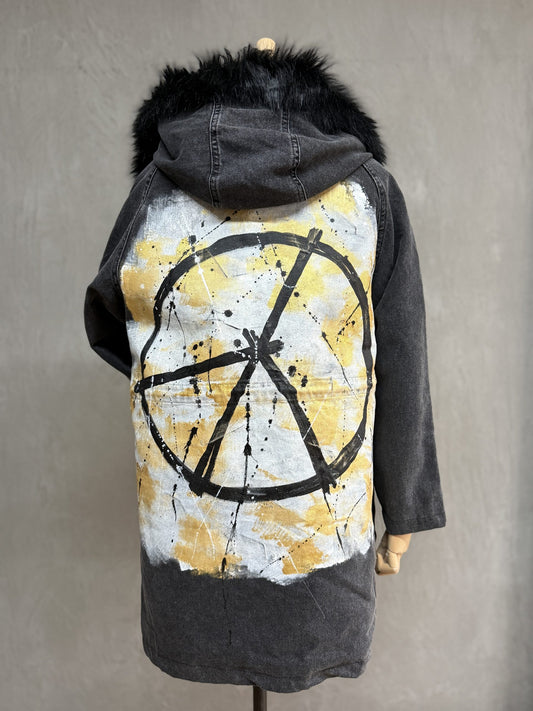 Furry Painted Denim Jacket 07-Anthracite