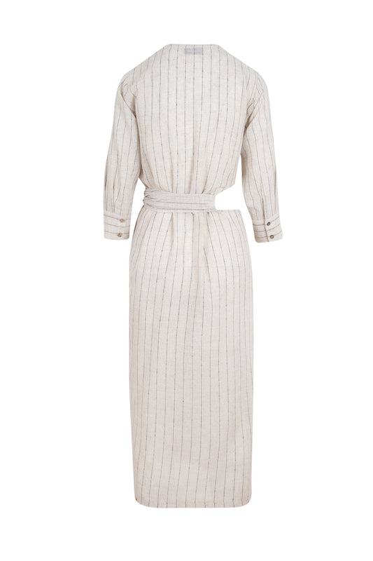 Mila Cut-Out Elbise (Çizgili) - Ekru