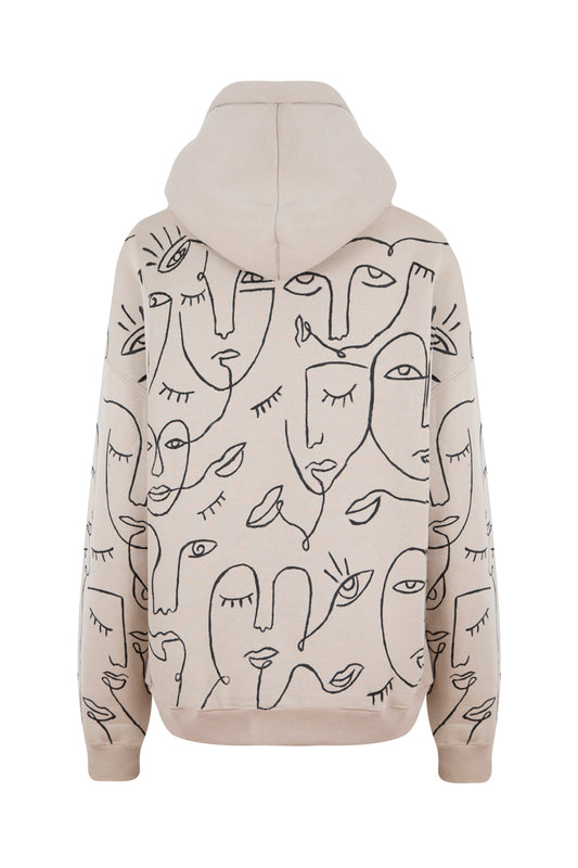 People El Boyaması Hoodie - Kum Rengi