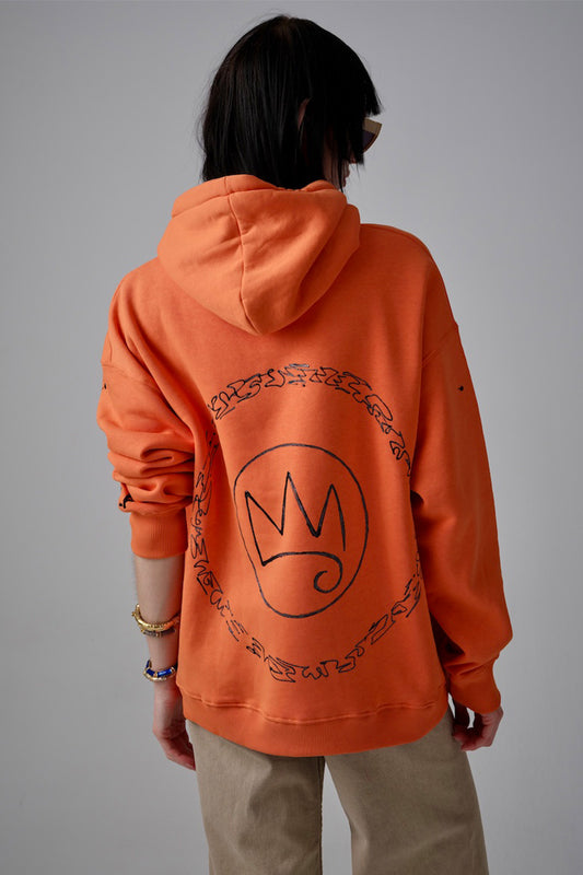 Queen El Boyaması Hoodie - Turuncu