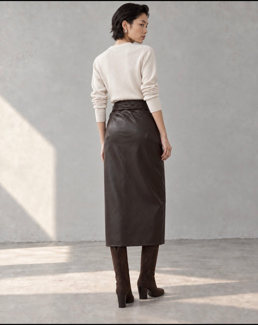 NORA WRAP SKIRT-CHOCOLATE