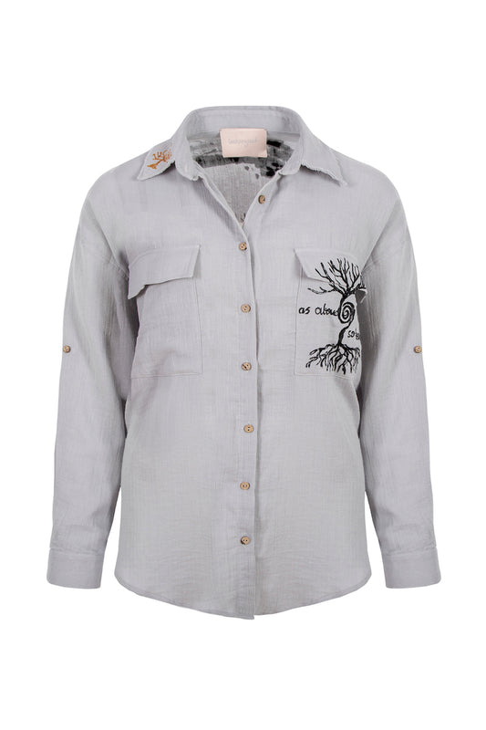 As Above So Below Hand-Painted Shirt - Grey