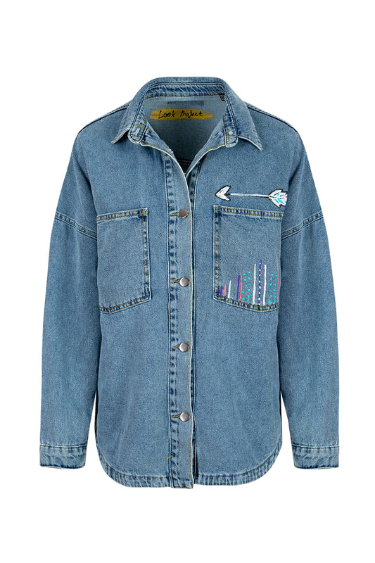 Dream Catcher Denim Ceket - Mavi