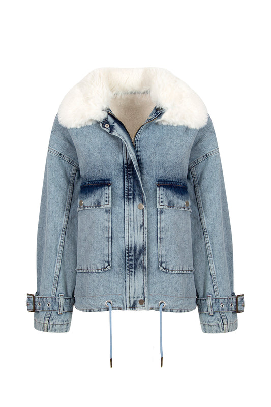 Dreamy Snow Furred Painted Denim Jacket