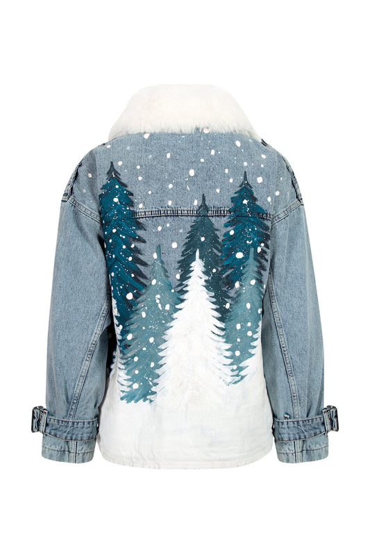 Dreamy Snow Furred Painted Denim Jacket