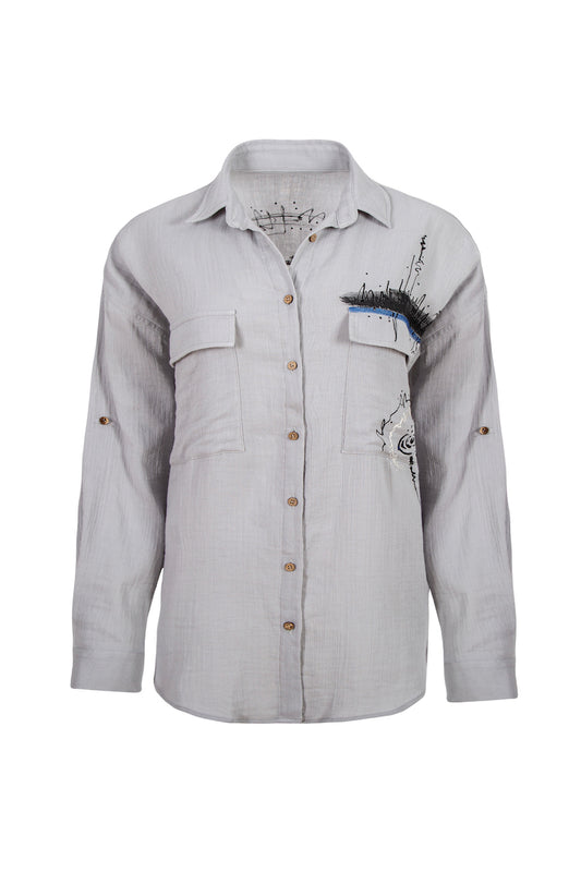 Evil Eye Hand-Painted Shirt - Gray