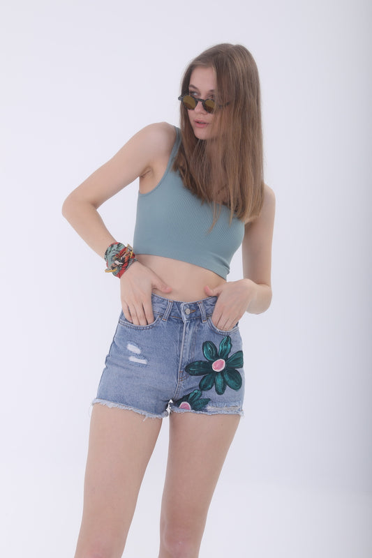 Look Project - Floral Denim Şort