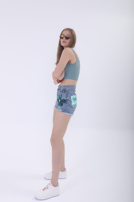 Look Project - Floral Denim Şort