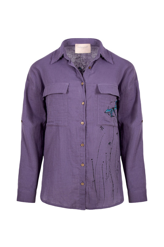 Fly Away Hand-Painted Shirt - Purple