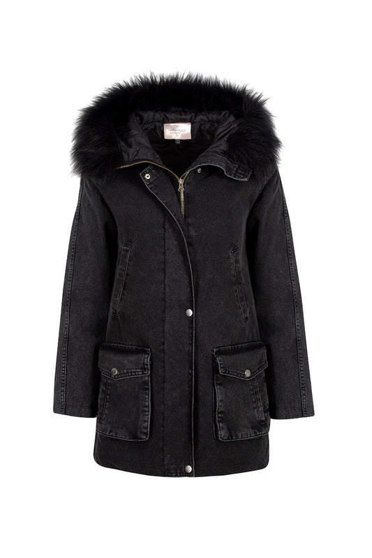 Geek Fur-Lined Painted Denim Jacket - Black