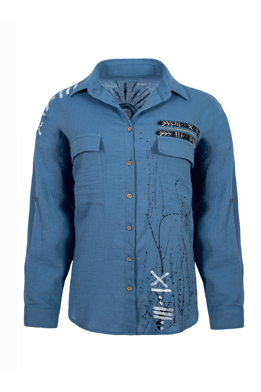 Innu-El Hand-Painted Shirt - Blue