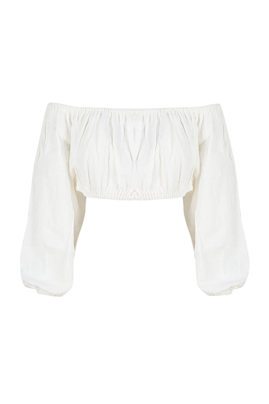 Off-Shoulder Crop Top - White