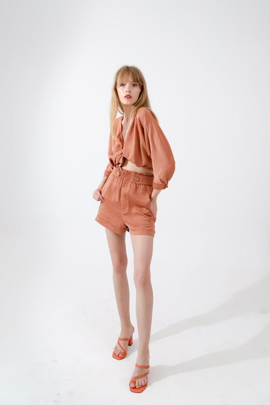 Look Project - Şortlu Crop Takım Apricot