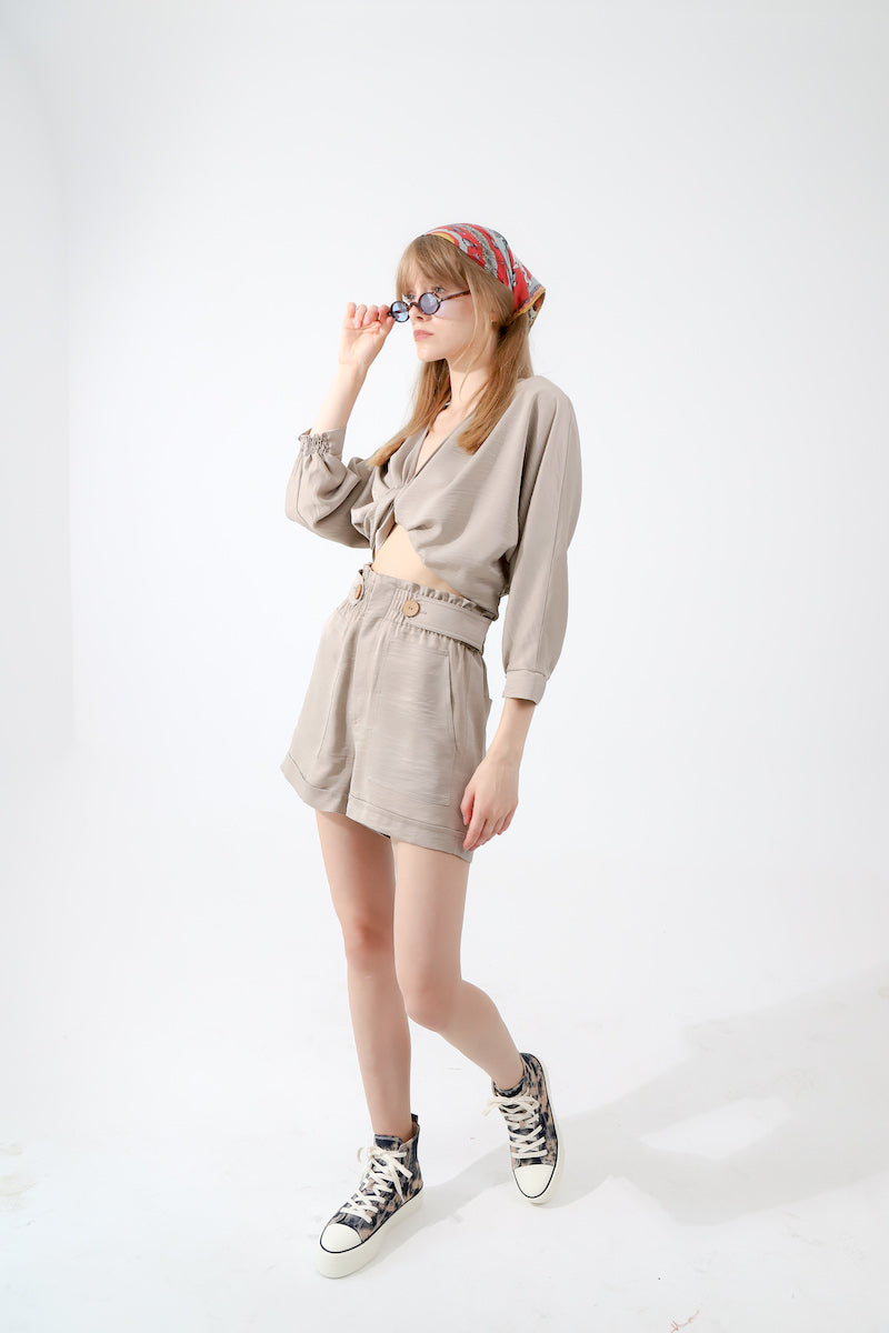 Look Project - Şortlu Crop Takım Kum Rengi