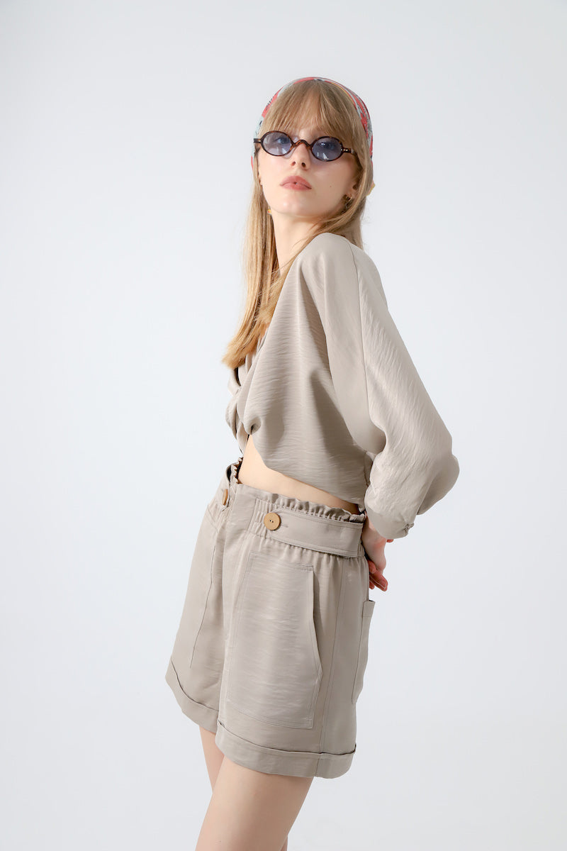 Look Project - Şortlu Crop Takım Kum Rengi