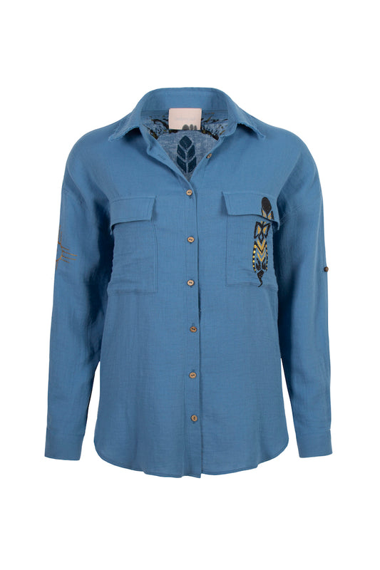Splashy Arrow Hand-Painted Shirt - Blue