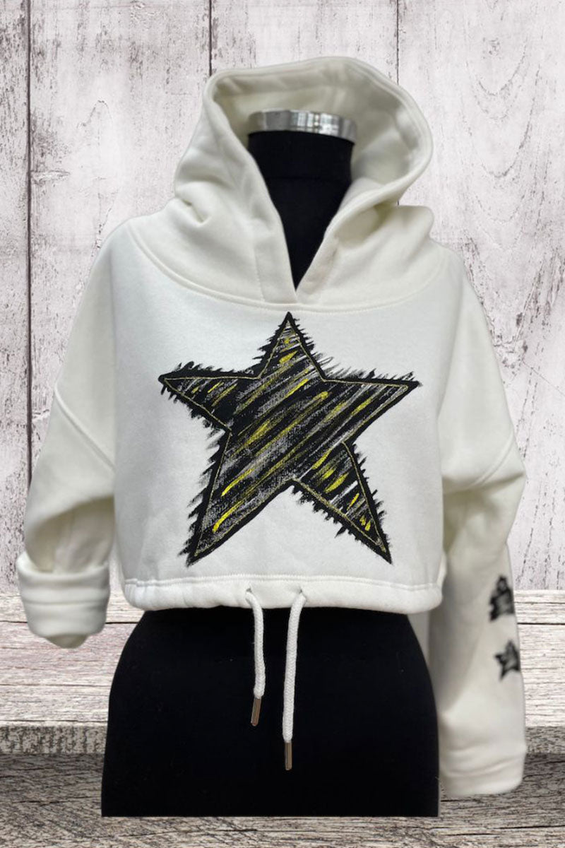 Lookproject - Star Crop Top - El Boyaması Hoodie