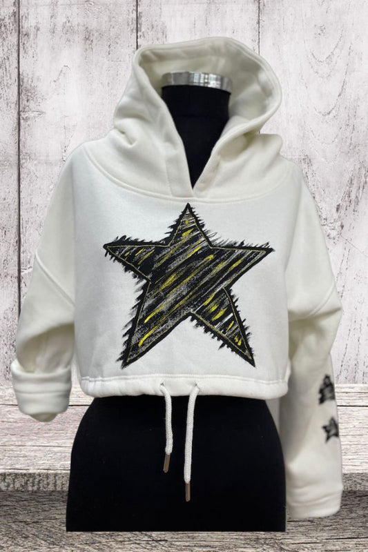 Lookproject - Star Crop Top - El Boyaması Hoodie