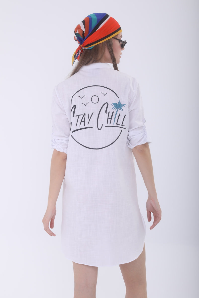 Look Project - Stay Chill Beyaz Gömlek Elbise