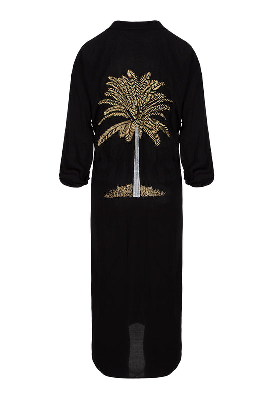 Summer Chic Bağlamalı Gömlek Elbise - Siyah