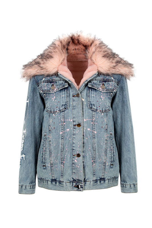 That Girl Kürklü Boyama Denim Ceket