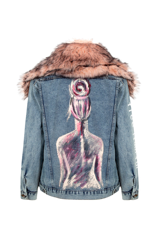 That Girl Kürklü Boyama Denim Ceket