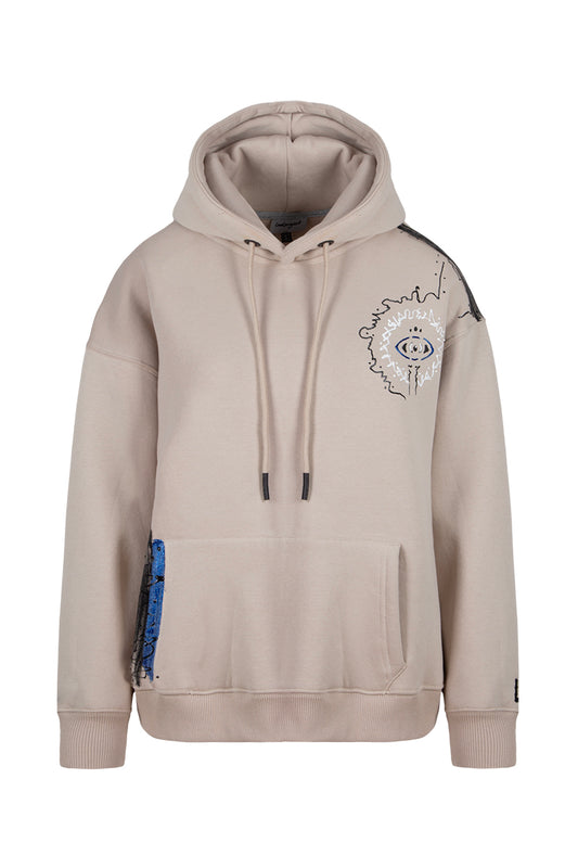 Aojo El Boyaması Hoodie - Krem