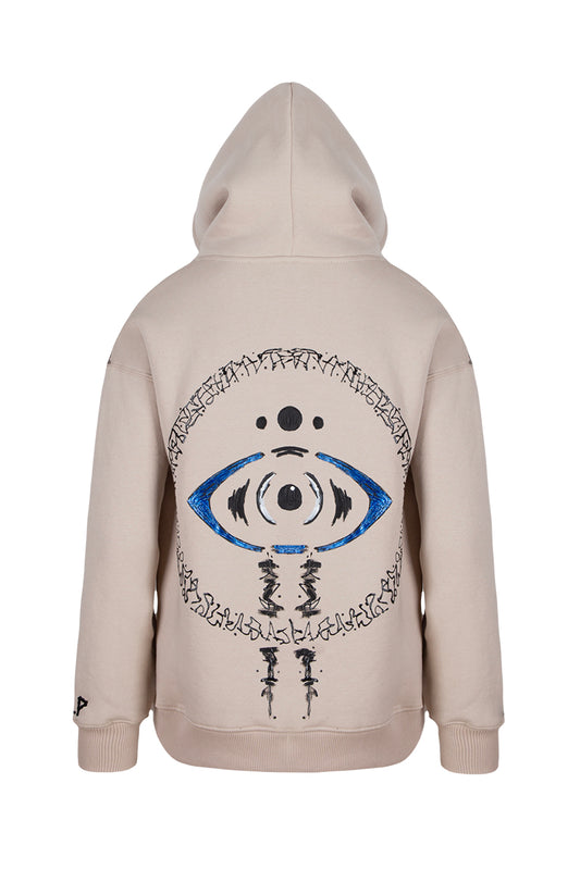 Aojo El Boyaması Hoodie - Krem