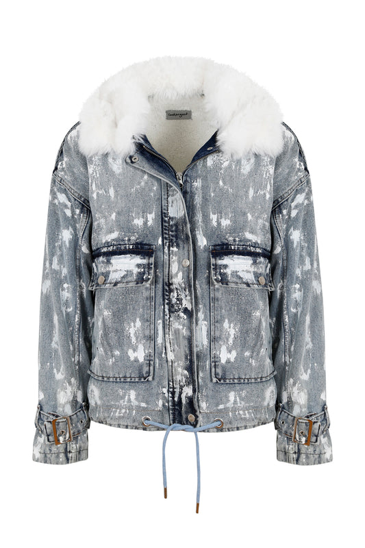 Aojo Faux Fur Lined Denim Jacket - Anthracite