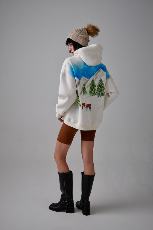 Denise El Boyaması Hoodie - Beyaz