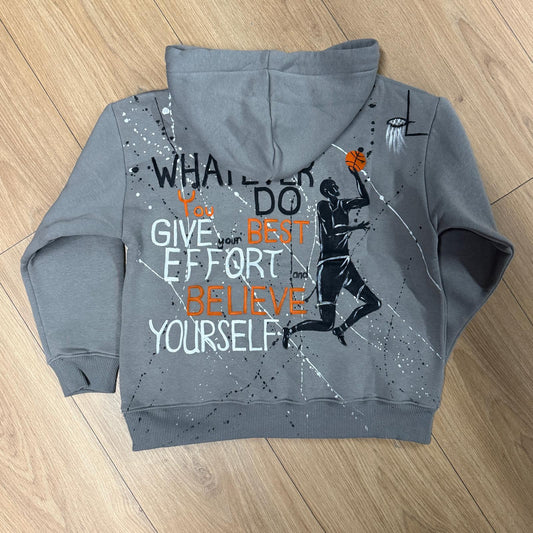 Hand-Painted Kids' Hoodie 01-Gray