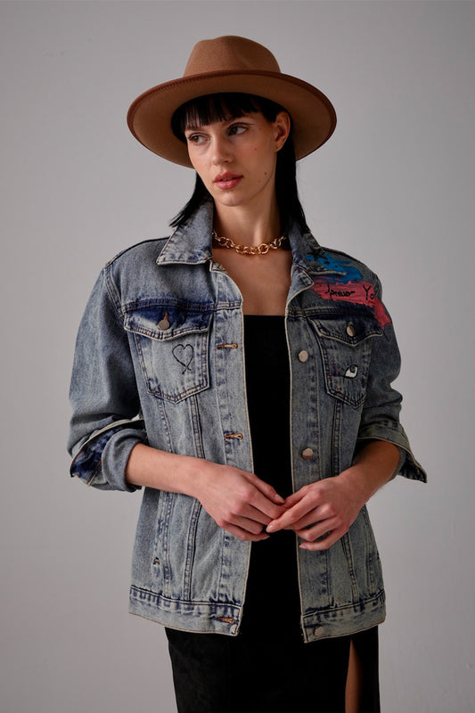 Happiness Palette Denim Ceket - Mavi