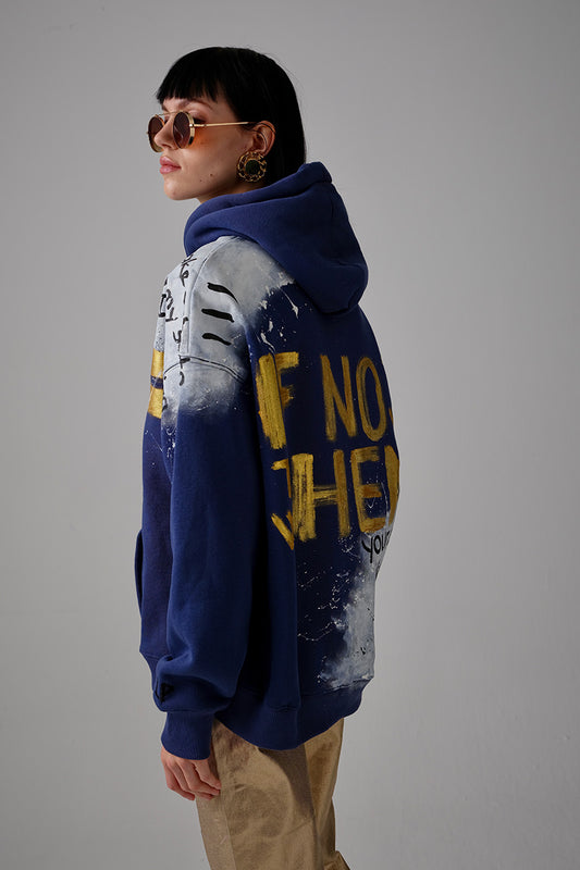 If Not Now Then When El Boyaması Hoodie - Navy
