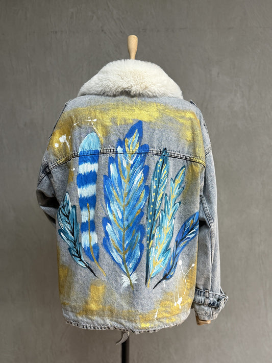 Furry Painted Denim Jacket 03-Blue