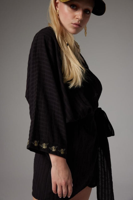 Lia Mini Kimono Elbise - Siyah