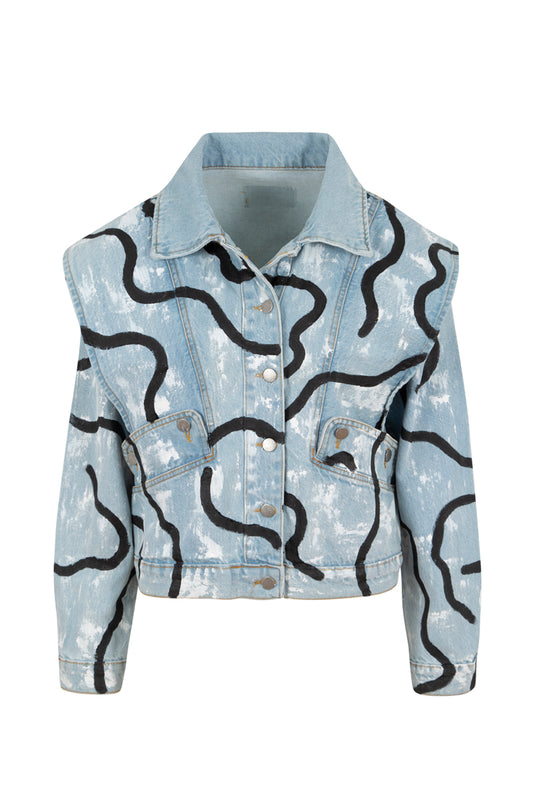 Line Denim Ceket - Mavi