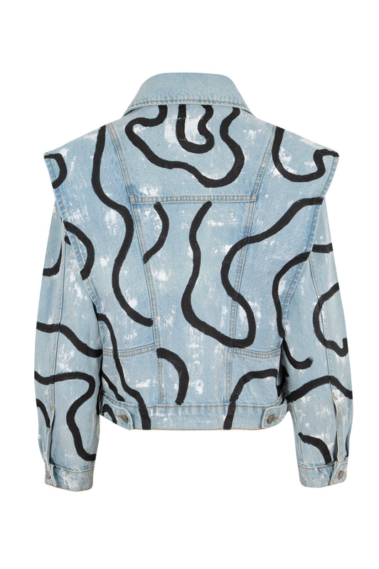 Line Denim Ceket - Mavi