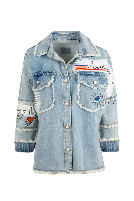 Love Bird Denim Ceket - Mavi