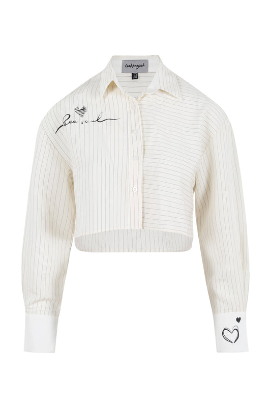 Love Crop Striped Shirt - Ecru