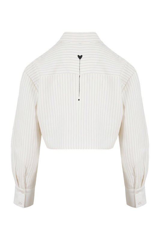 Love Crop Striped Shirt - Ecru