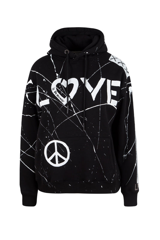 Love Is the Answer Hand-Painted Hoodie - Black