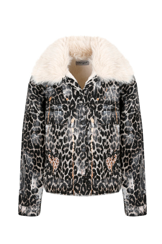 Love Furry Painted Denim Jacket - Leopard